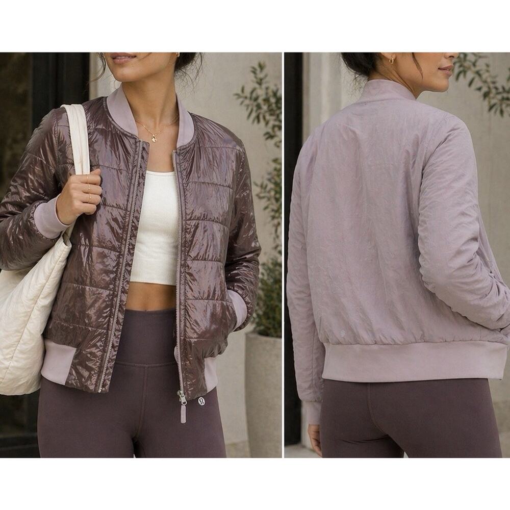 Lululemon Satin Reversible Bomber Zip Track Jacket Women (4/6) S Lightweight New